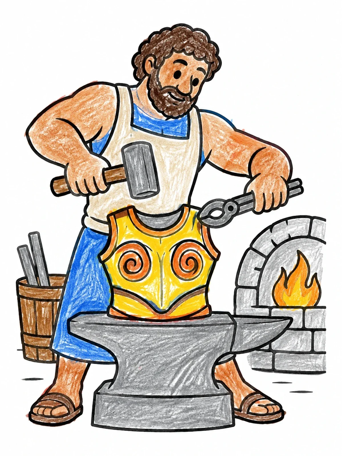 Colored example of the Hephaestus Forging A Breastplate coloring page