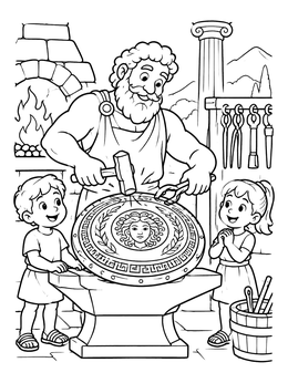Free printable Hephaestus Forging A Mythological Shield coloring page