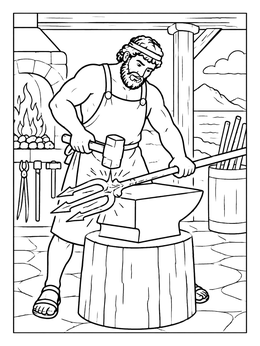 Free printable Hephaestus Forging A Trident coloring page