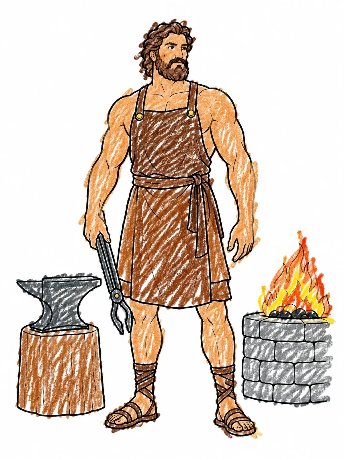Colored example of the Hephaestus The Blacksmith God coloring page