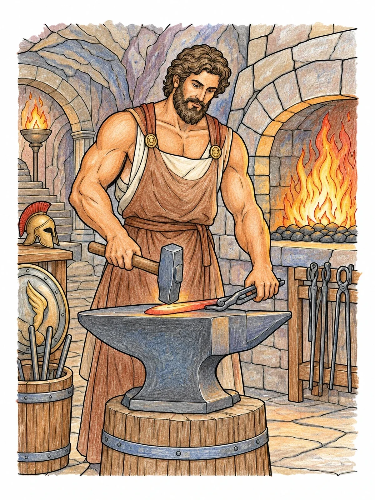 Colored example of the Hephaestus Working At The Anvil coloring page