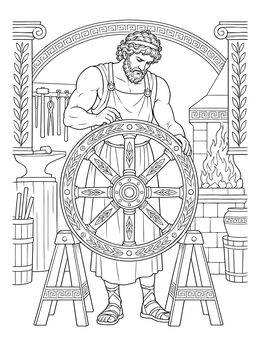 Greek god working in his forge on this detailed hephaestus coloring page.
