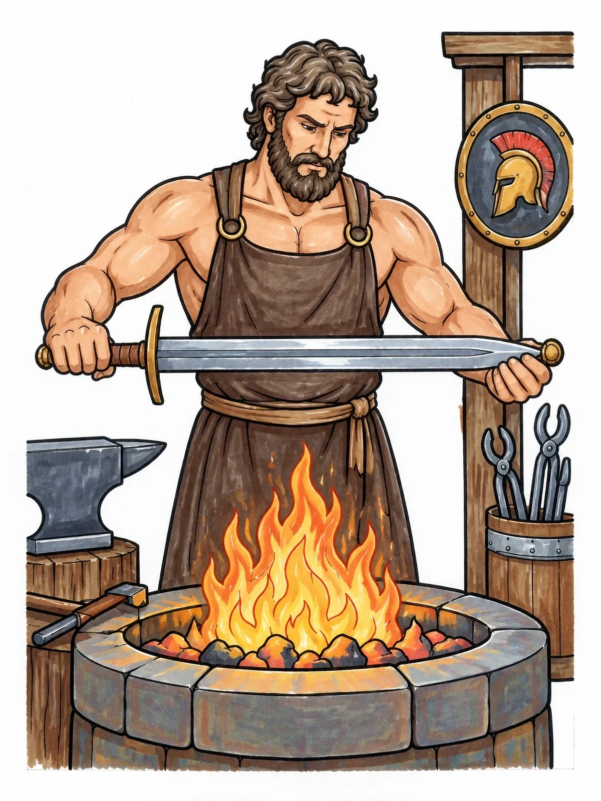 Colored example of the Hephaestus Inspecting A Forged Sword coloring page