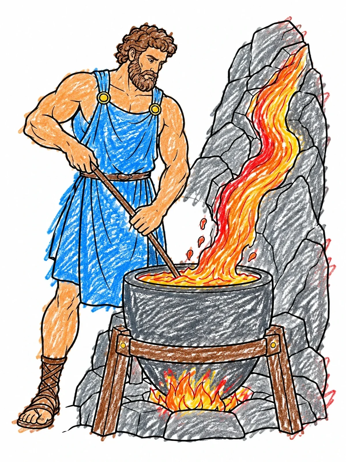 Colored example of the Hephaestus Beside The Lava Crucible coloring page