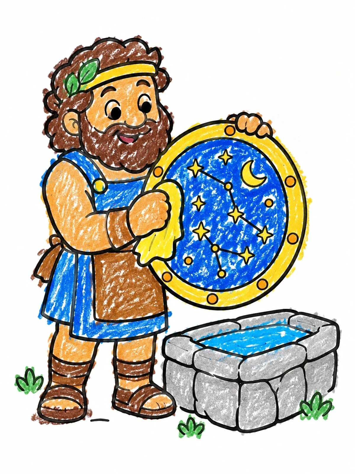 Colored example of the Hephaestus Polishing A Celestial Shield coloring page