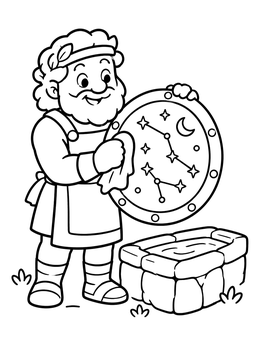 Free printable Hephaestus Polishing A Celestial Shield coloring page