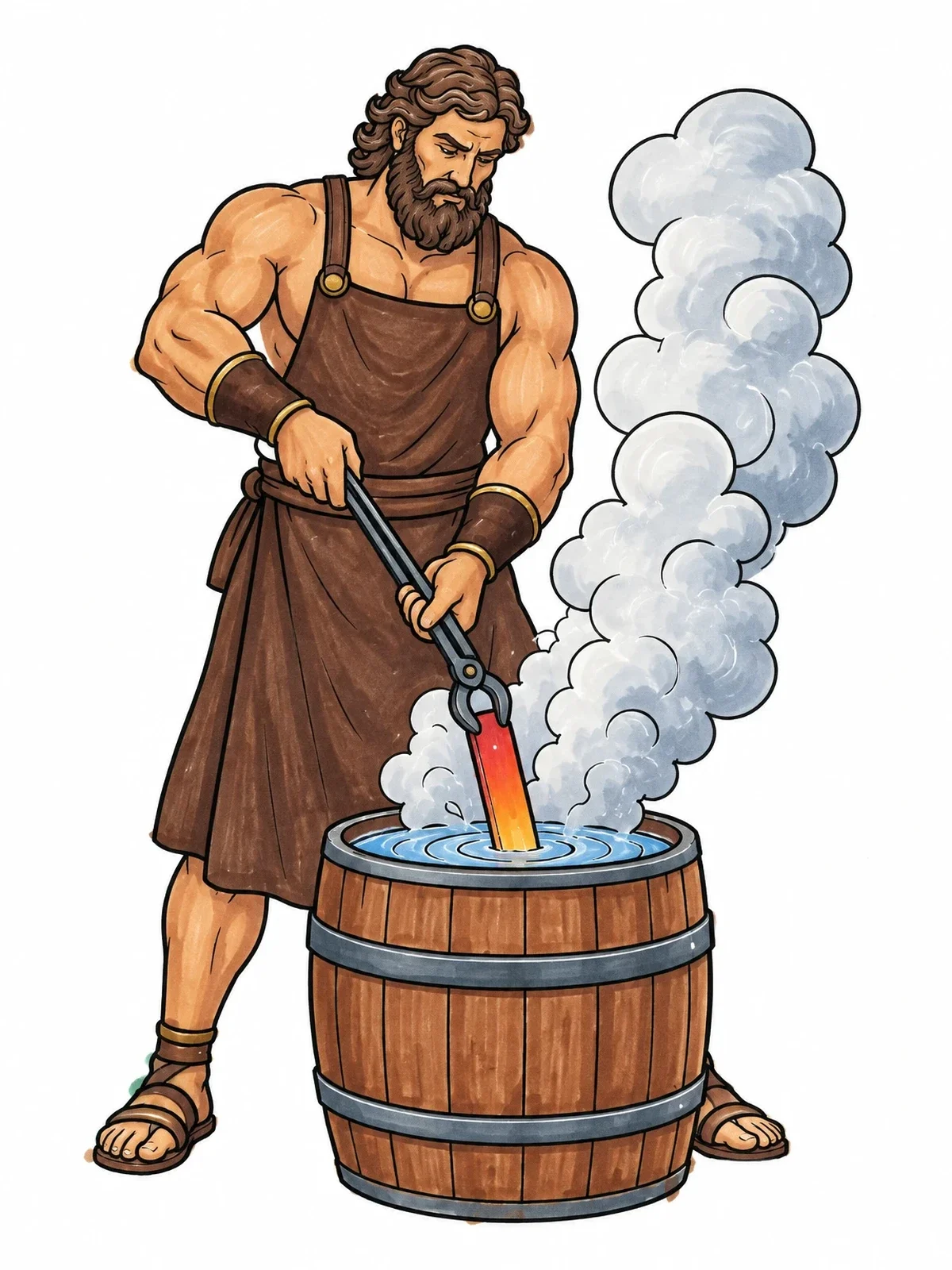 Colored example of the Hephaestus Quenching Metal In Water coloring page