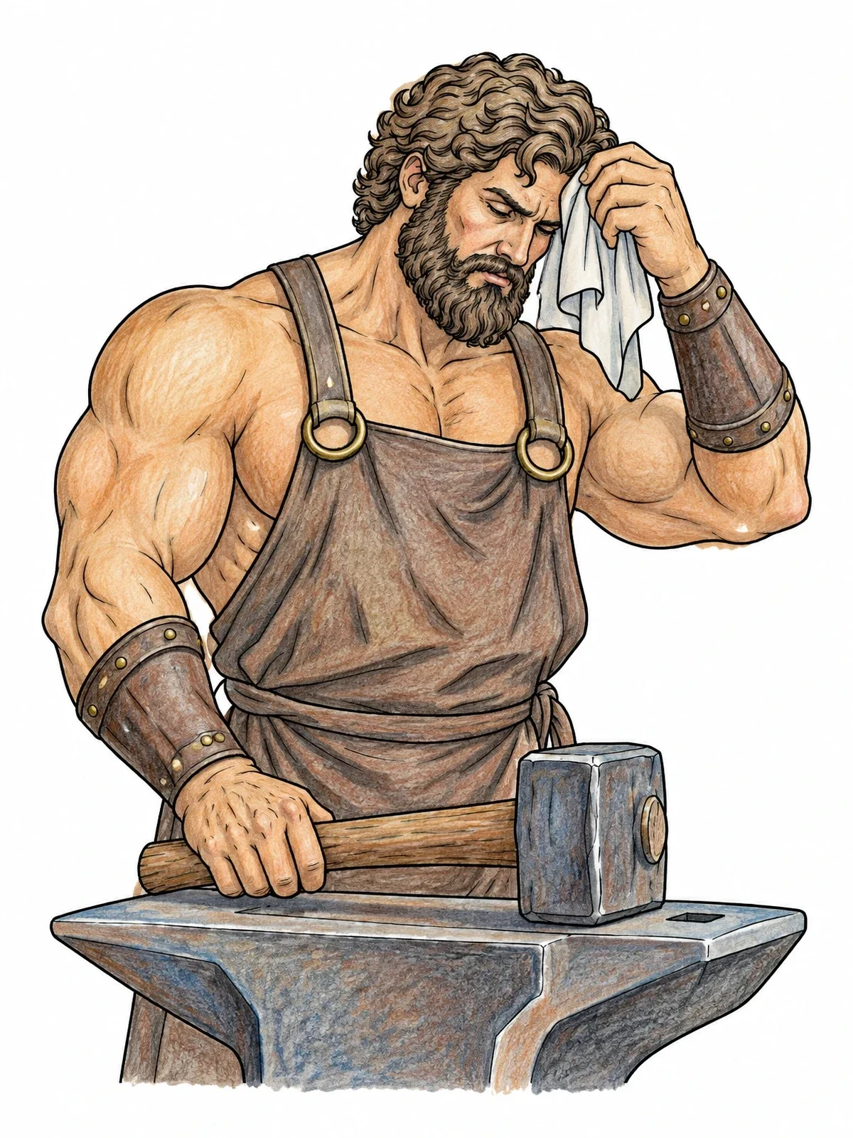 Colored example of the Hephaestus Resting At The Anvil coloring page
