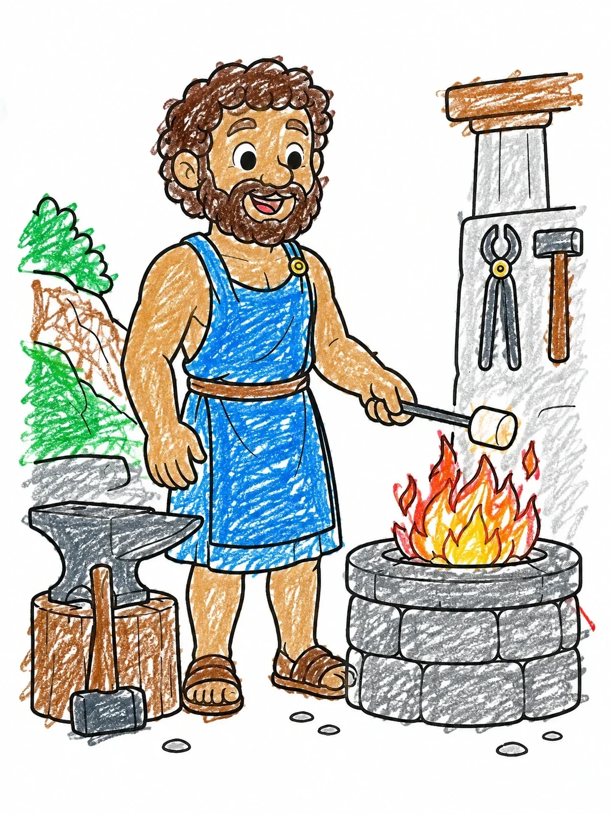 Colored example of the Hephaestus Roasting A Marshmallow coloring page