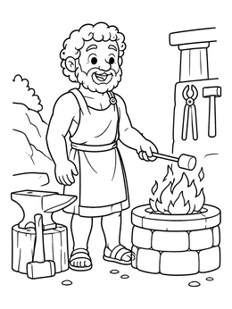 Free printable Hephaestus Roasting A Marshmallow coloring page