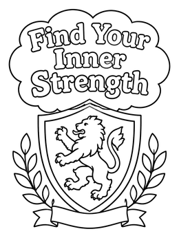 Free printable Heraldic Lion Shield And Quote coloring page