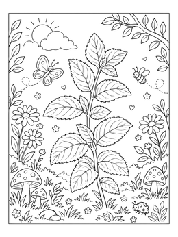 Free printable Garden Mint Plant With Friendly Insects coloring page