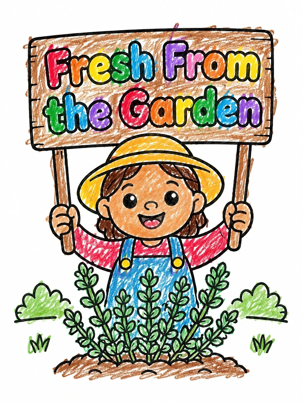 Colored example of the Happy Gardener With Thyme Plant coloring page