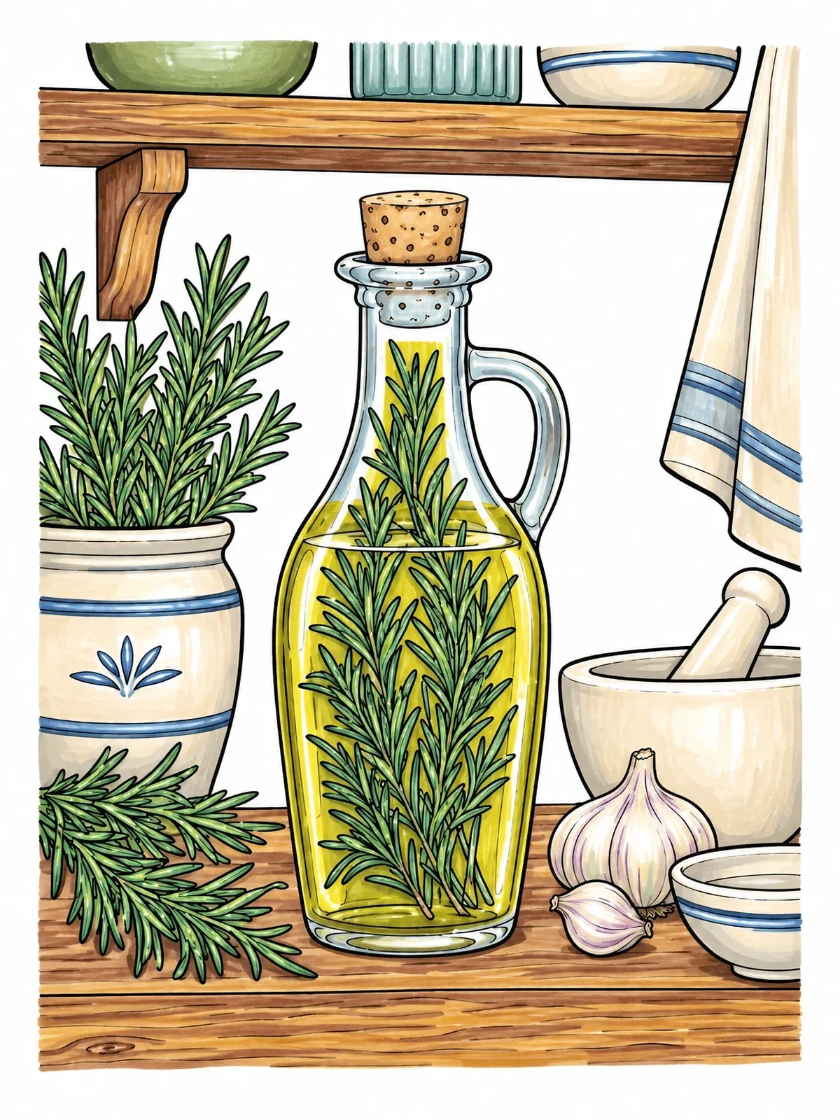 Colored example of the Rosemary Infused Olive Oil Bottle coloring page