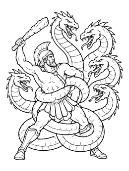 Free printable Hercules Battling The Multi Headed Hydra coloring page