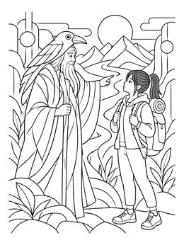 Free printable Wise Hermit Guiding A Traveler coloring page