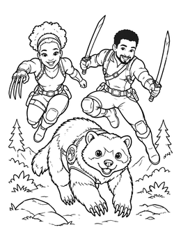 Free printable Hero Duo Leaping With Wolverine Friend coloring page