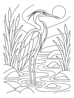 Free printable Heron In Calm River Water coloring page