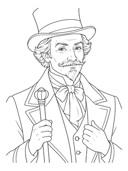 Gentleman in top hat and vintage coat in this nutcracker coloring page.