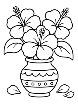 Free printable Hibiscus Bouquet In Decorated Vase coloring page