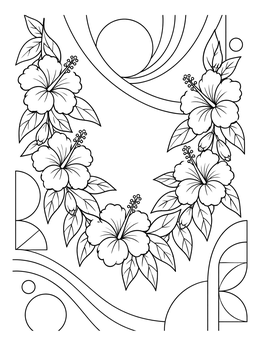 Free printable Hibiscus Flower Garland With Leaves coloring page