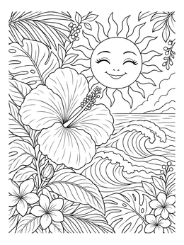 Free printable Hibiscus Bloom By The Ocean coloring page