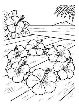 Free printable Hibiscus Lei On Ocean Pier coloring page