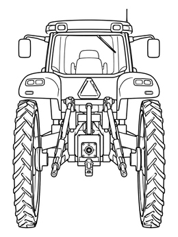 A detailed high clearance tractor coloring page viewed from the back with tall narrow tires.