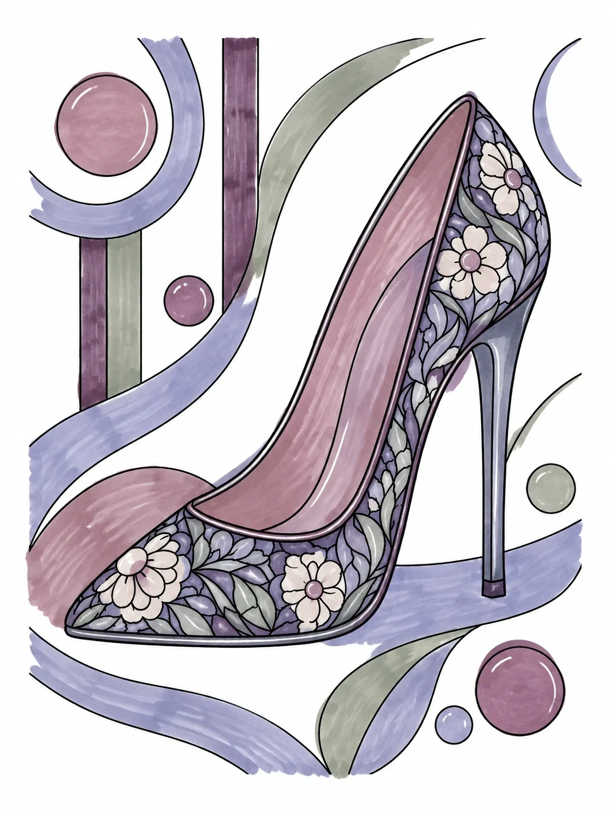Colored example of the Lace Pattern Stiletto Heel coloring page