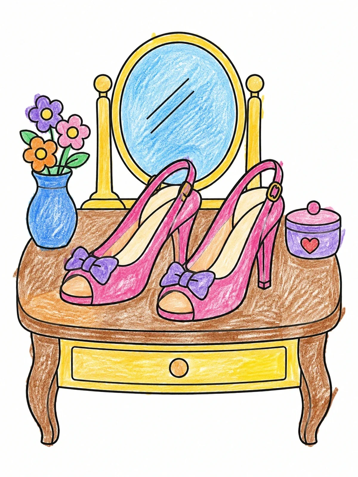 Colored example of the Peep Toe Heels On Dressing Table coloring page