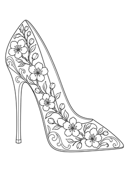 Free printable Stiletto Pump With Cherry Blossoms coloring page