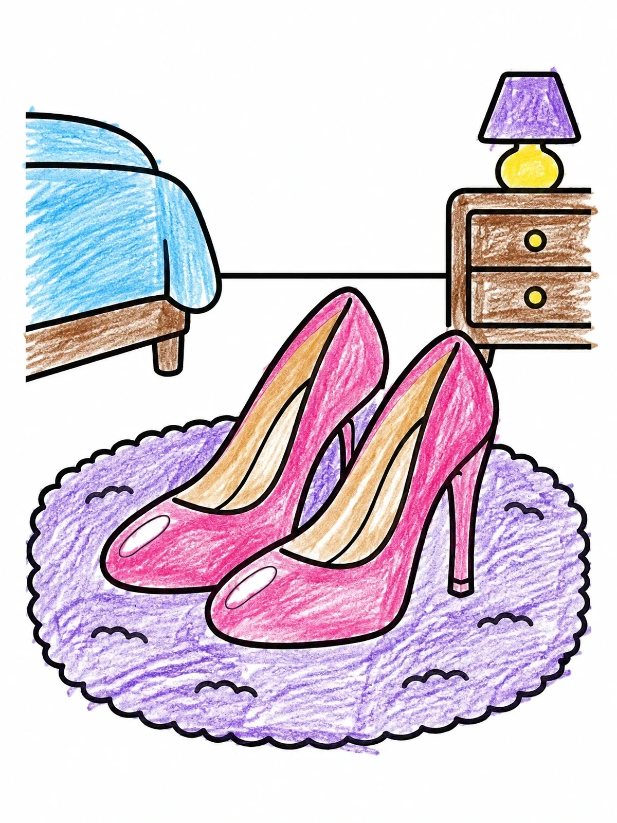 Colored example of the High Heels On Bedroom Rug coloring page