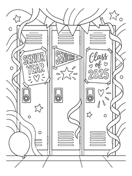 Decorated school lockers in this senior coloring page celebrating graduation.