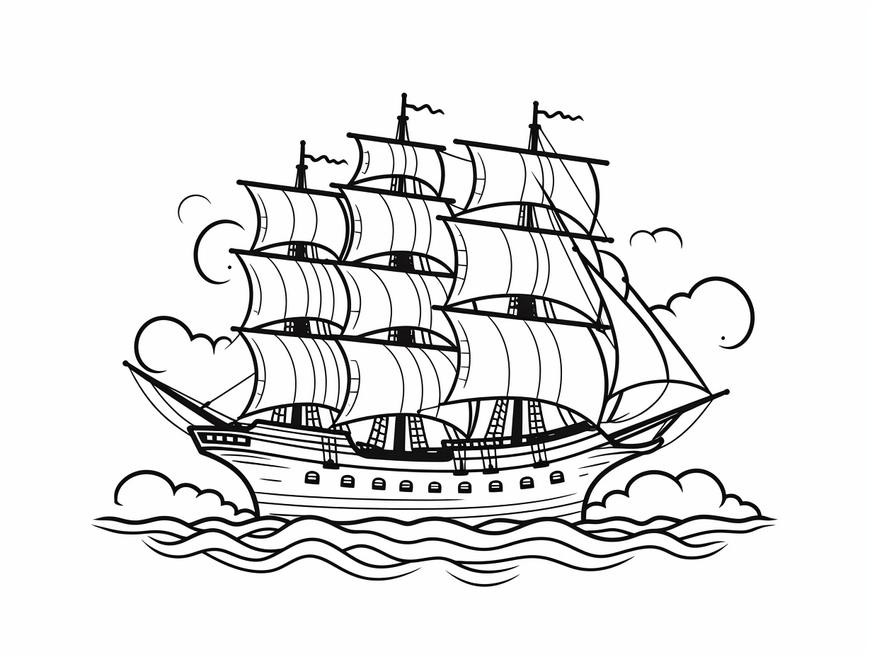 High Seas Adventure Ship Coloring - Coloring Page