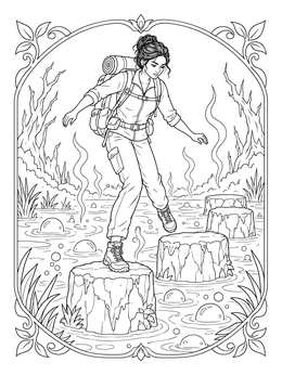 Free printable Hiker Crossing A Bubbling Swamp coloring page