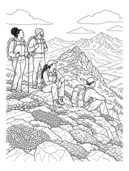 Free printable Hikers On An Alpine Tundra Ridge coloring page