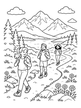 Free printable Hikers On A Mountain Trail coloring page