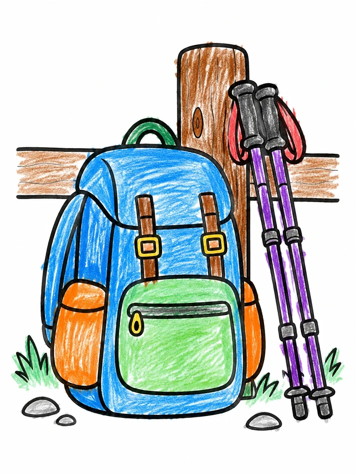 Colored example of the Hiking Backpack And Trekking Poles coloring page