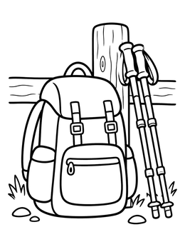 Free printable Hiking Backpack And Trekking Poles coloring page