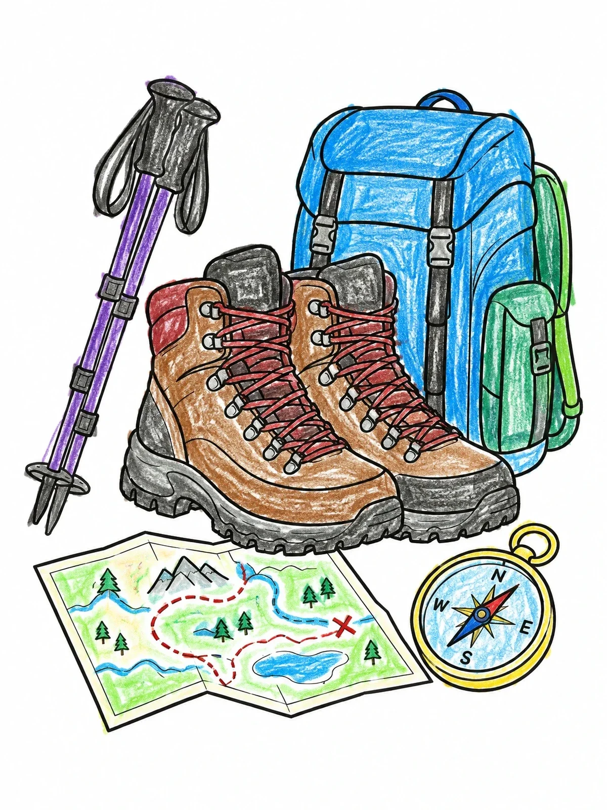 Colored example of the Hiking Boots And Outdoor Gear coloring page