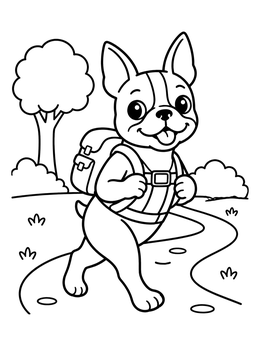 Free printable Hiking Boston Terrier On Trail coloring page