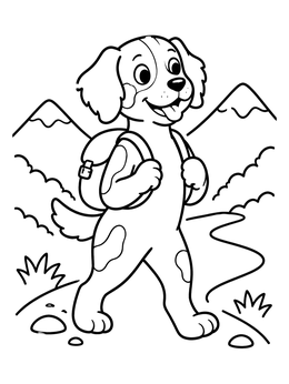 Free printable Hiking Brittany Dog With Backpack coloring page