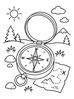 Free printable Pocket Compass And Trail Map coloring page