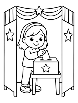 Free printable Girl Voting In A Patriotic Booth coloring page