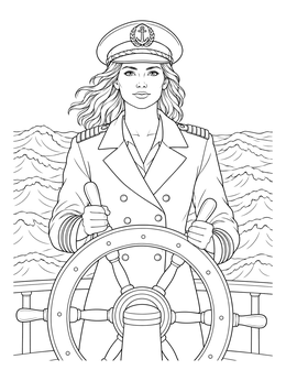 A woman steers a vessel on this hillary clinton coloring page featuring ocean waves.