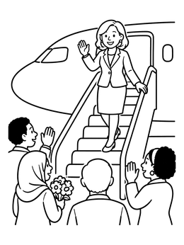 Free printable Stateswoman Arriving By Airplane coloring page