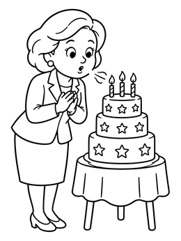 Free printable Stateswoman Celebrating With Birthday Cake coloring page