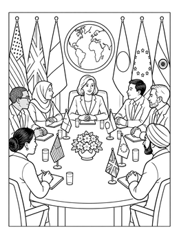 Free printable Stateswoman Leading Global Summit Meeting coloring page