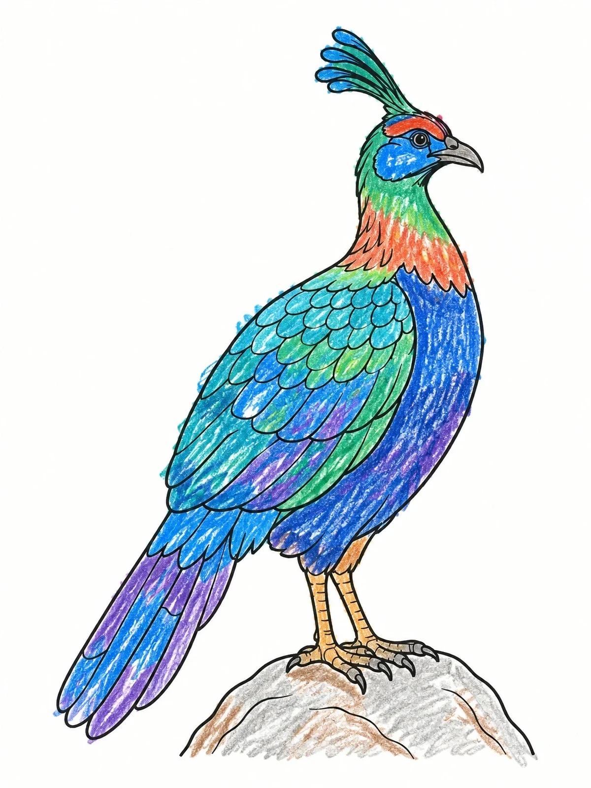 Colored example of the Himalayan Monal Pheasant Perched On A Rock coloring page