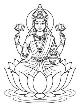 Free printable Hindu Goddess Lakshmi On Lotus Flower coloring page